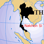 Globe showing position of Nakhon Si 
    Thammarat