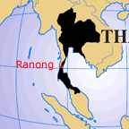 Globe showing position of Ranong