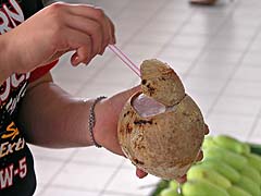 Roasted young coconut at Aw Taw Kaw Market